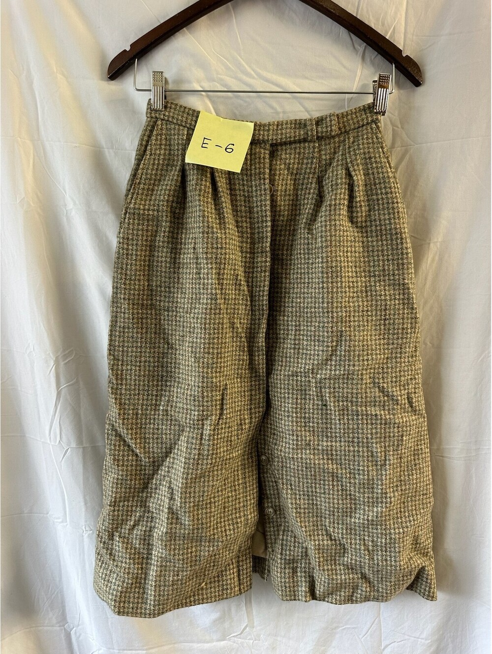 Vintage Style Brown Plaid Tweed Look Button Front Skirt Size 7/8 E-6